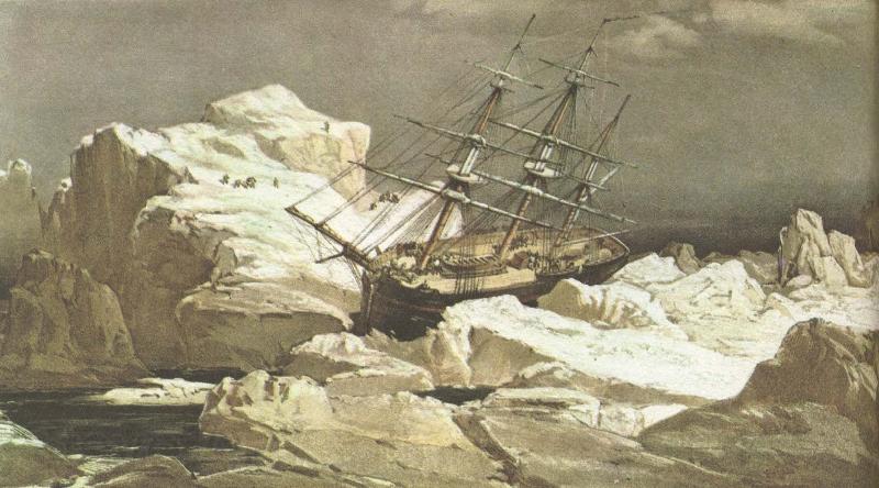 william r clark robert mcclures skepp invepp i nvestigator sitter fast i isen norr om bankon 1850-52 Germany oil painting art